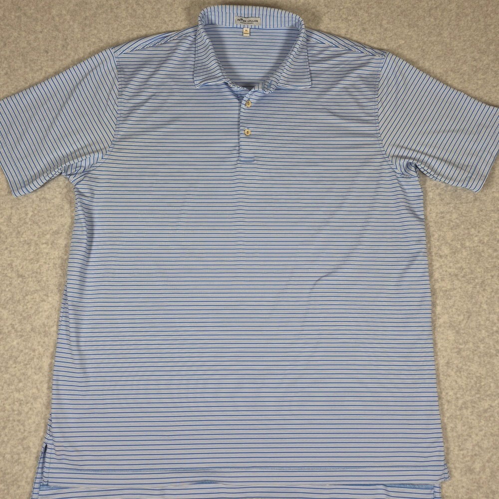 Peter Millar Summer Comfort Polo Shirt Mens XL Blue White Striped Short Sleeve
